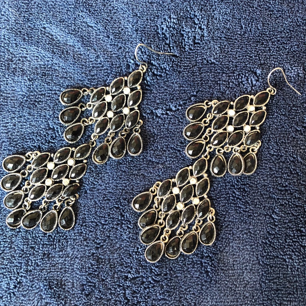 Never worn black/silver chandelier earrings